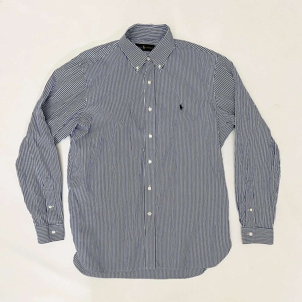 Ralph Lauren Mens Long Sleeve Button Down blue and white pinstripe size 16.5/42